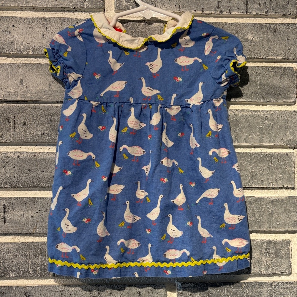 Baby Boden Blue Dress with Goose Pattern Size 6-12 months
